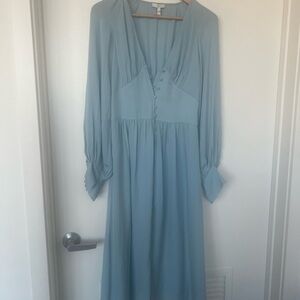 Joie light blue romantic victorian long-sleeve v-neck maxi dress